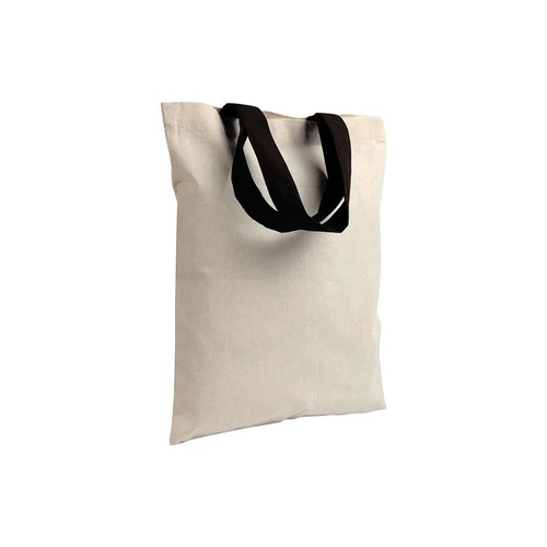 Mini sac à provisions en coton naturel recyclé de 140 g/m2 avec poignées colorées - 1