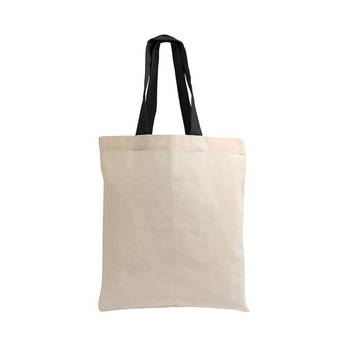 Mini sac à provisions en coton naturel recyclé de 140 g/m2 avec poignées colorées - 2