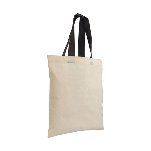 Mini sac à provisions en coton naturel recyclé de 140 g/m2 avec poignées colorées - 3