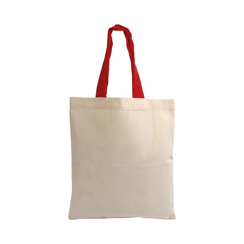 Mini sac à provisions en coton naturel recyclé de 140 g/m2 avec poignées colorées - 2