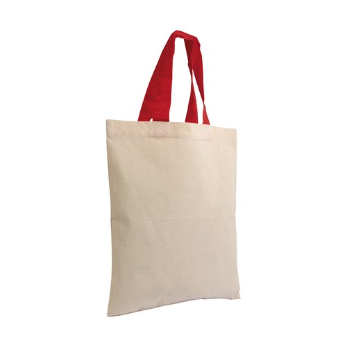 Mini sac à provisions en coton naturel recyclé de 140 g/m2 avec poignées colorées - 3