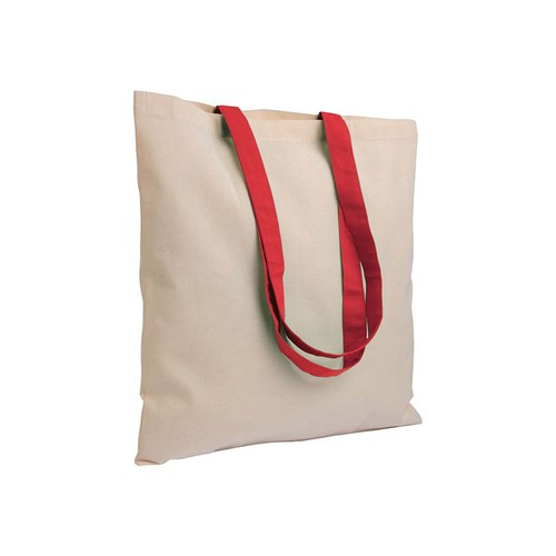 BOLSA SHOPPER DE ALGODÓN NATURAL RECICLADO DE 140 G/M2 CON ASAS DE COLORES