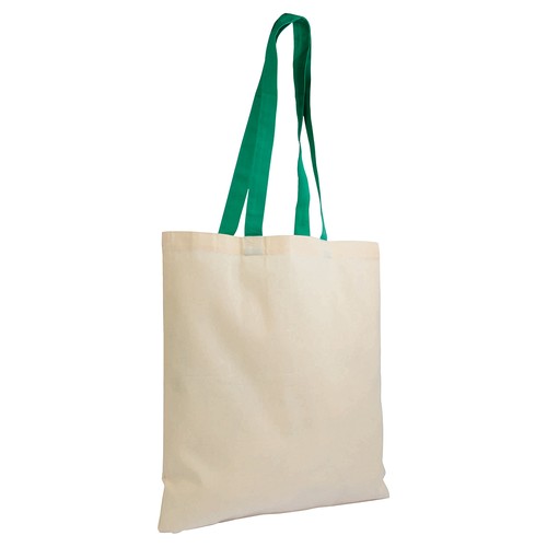 Sac de shopping en coton naturel recyclé de 140 g/m2 avec poignées colorées - 3