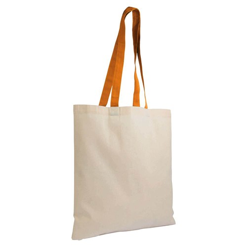 Sac de shopping en coton naturel recyclé de 140 g/m2 avec poignées colorées - 3