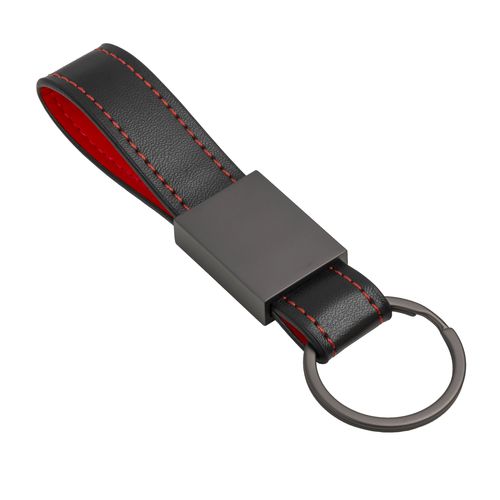 Porte-clés en PU avec surpiqûres colorées et plaque et anneau en métal noir mat - 1