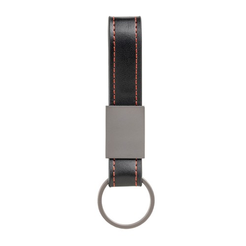 Porte-clés en PU avec surpiqûres colorées et plaque et anneau en métal noir mat - 2