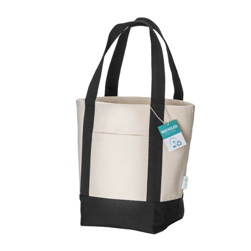 Mini sac à provisions en coton recyclé 340 g/m2 avec poignées et fond colorés. GRS - 1