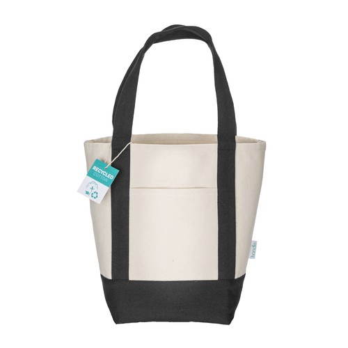 Mini sac à provisions en coton recyclé 340 g/m2 avec poignées et fond colorés. GRS - 2