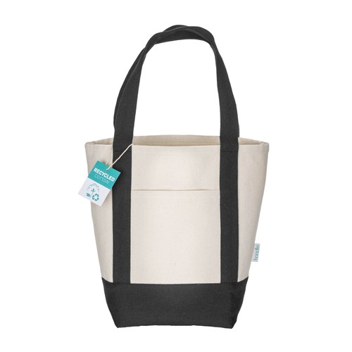 Mini sac à provisions en coton recyclé 340 g/m2 avec poignées et fond colorés. GRS - 2