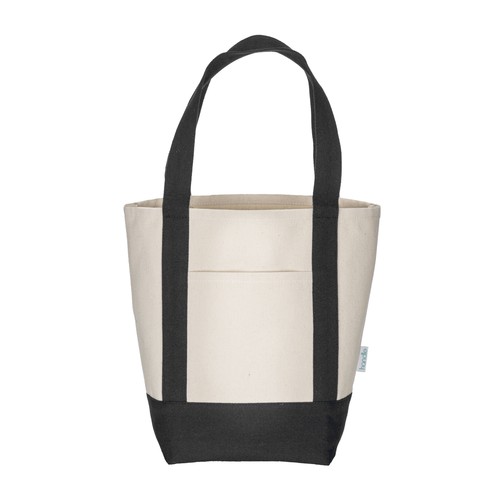 Mini sac à provisions en coton recyclé 340 g/m2 avec poignées et fond colorés. GRS - 3