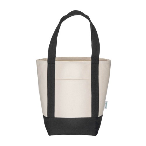 Mini sac à provisions en coton recyclé 340 g/m2 avec poignées et fond colorés. GRS - 3