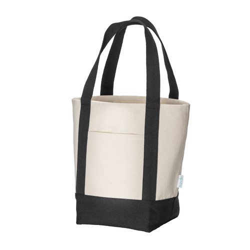Mini sac à provisions en coton recyclé 340 g/m2 avec poignées et fond colorés. GRS - 4