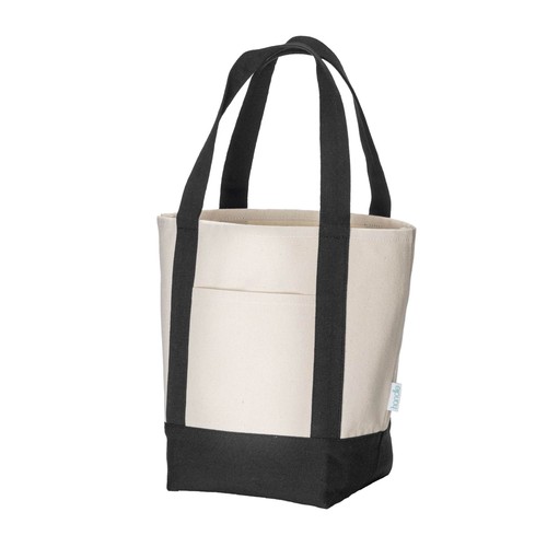 Mini sac à provisions en coton recyclé 340 g/m2 avec poignées et fond colorés. GRS - 4