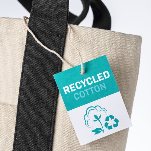 Mini sac à provisions en coton recyclé 340 g/m2 avec poignées et fond colorés. GRS - 5