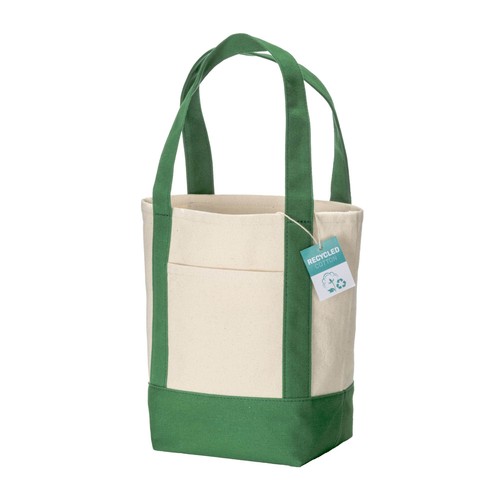 Mini shopper bag made of 340 g/m2 recycled cotton with colorful handles and base. GRS