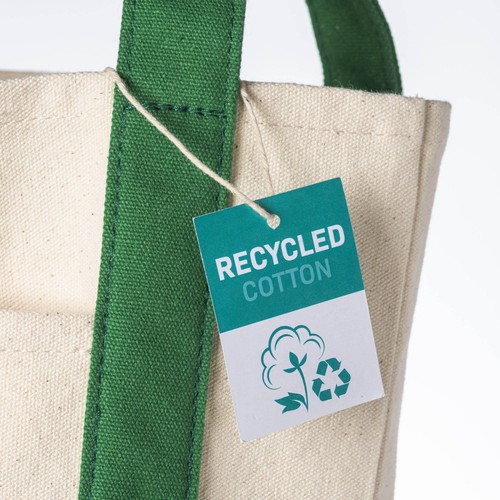 Mini sac à provisions en coton recyclé 340 g/m2 avec poignées et fond colorés. GRS - 5