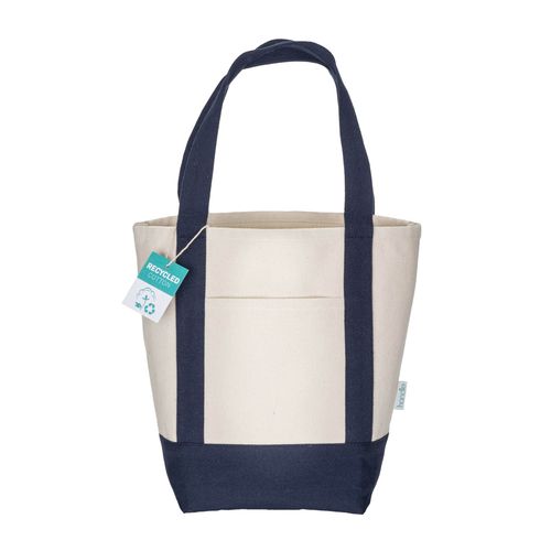 Mini sac à provisions en coton recyclé 340 g/m2 avec poignées et fond colorés. GRS - 2