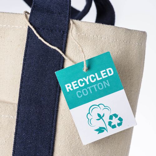 Mini sac à provisions en coton recyclé 340 g/m2 avec poignées et fond colorés. GRS - 5