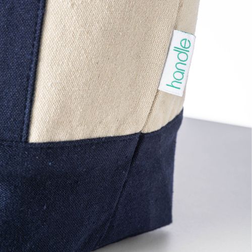 Mini sac à provisions en coton recyclé 340 g/m2 avec poignées et fond colorés. GRS - 6