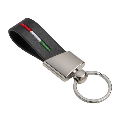LLAVERO DE PU CON PESPUNTE DE COLOR ITALIA CON PLACA DE METAL CROMADO