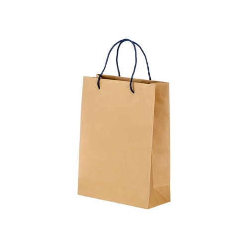 Sac en papier recyclé naturel de 150 g/m2 avec soufflet et poignées courtes colorées - 1