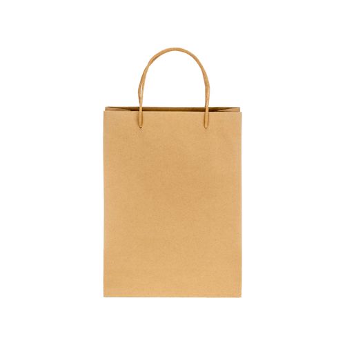 Sac en papier recyclé naturel de 150 g/m2 avec soufflet et poignées courtes colorées - 2