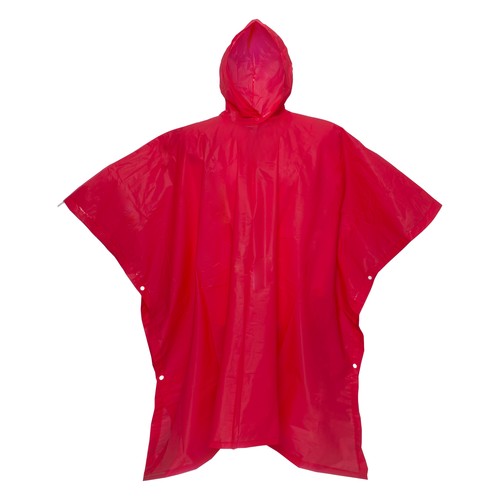 Waterproof poncho made of recycled PEVA. Inserted in recycled PET pouch with graphics