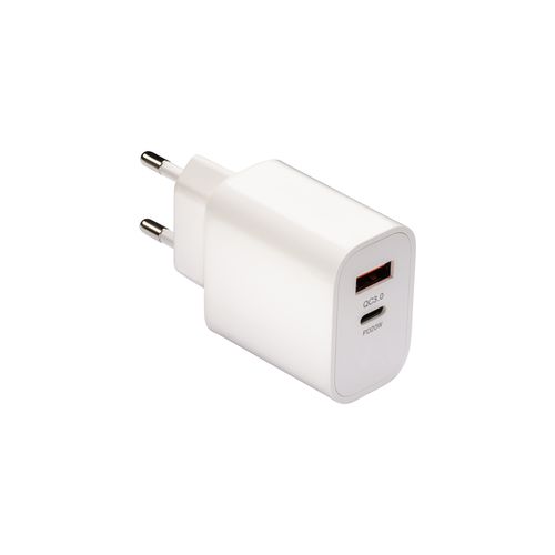 Chargeur mural USB en ABS avec port USB-A et port USB-C. Avec prise européenne à 2 broches - 1