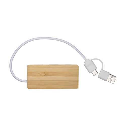 Hub USB en bambou avec 2 ports USB A et 1 port de type C, câble USB A et USB C intégré - 4