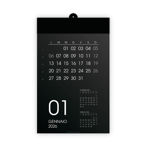 2026 Monthly Wall Calendar, 12 months, on black cardboard, heat-sealed