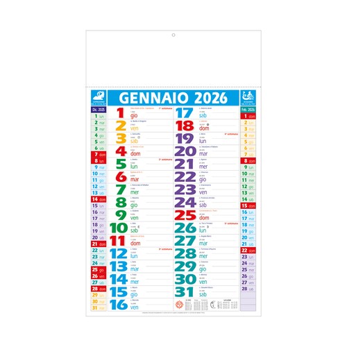 CALENDARIO DE PARED MENSUAL MULTICOLOR 2026, 12 HOJAS, PAPEL ESTUCADO, TERMOSELLADO