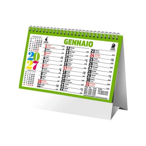 2027 Multicolour Monthly Desk Calendar, 13 sheets on matte coated paper