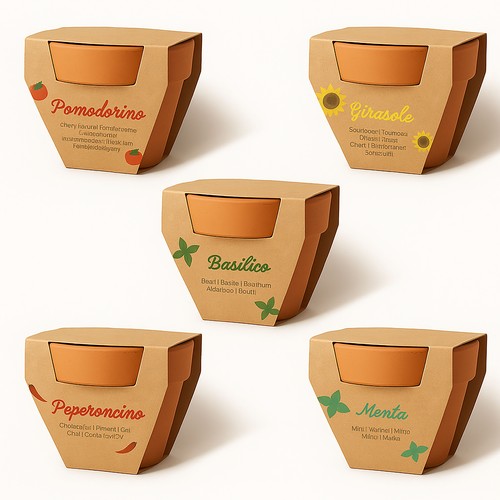 Natural terracotta pot with peat and biodegradable capsule containing seeds