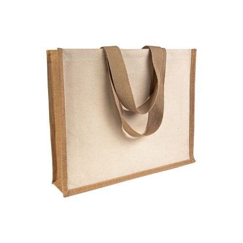 Shopper en juta et canvas avec soufflet à la base - 1