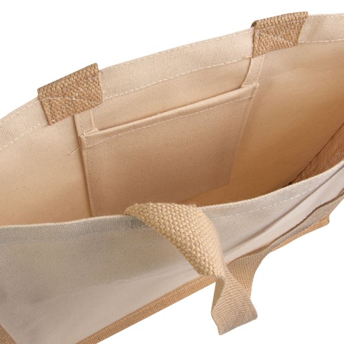 Shopper en juta et canvas avec soufflet à la base - 3