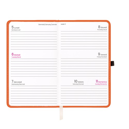 Weekly pocket diary for 2026, thermo-varnished PU hard cover with stitching Weekly pocket diary for 2026, thermo-varnished PU hard cover with stitching