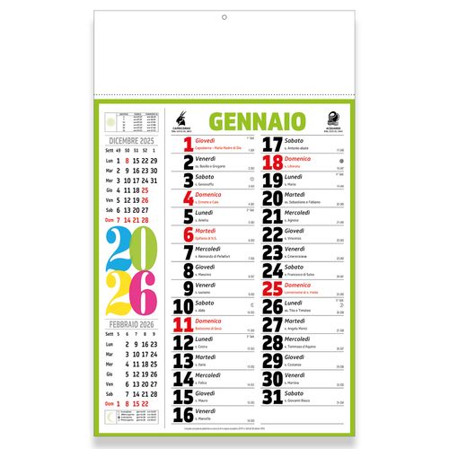 Calendrier mural mensuel multicolore 2026, 12 feuilles, papier couché, thermoscellé - 1