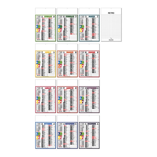 Calendrier mural mensuel multicolore 2027, 12 feuilles, papier couché, thermoscellé - 2