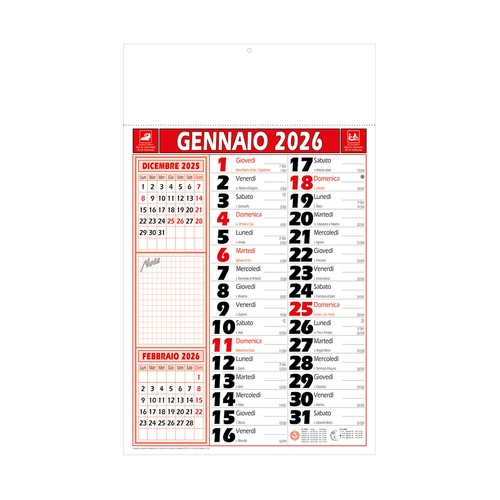 Calendrier mural mensuel bicolore 2026, 12 feuilles, papier couché, thermoscellé - 1