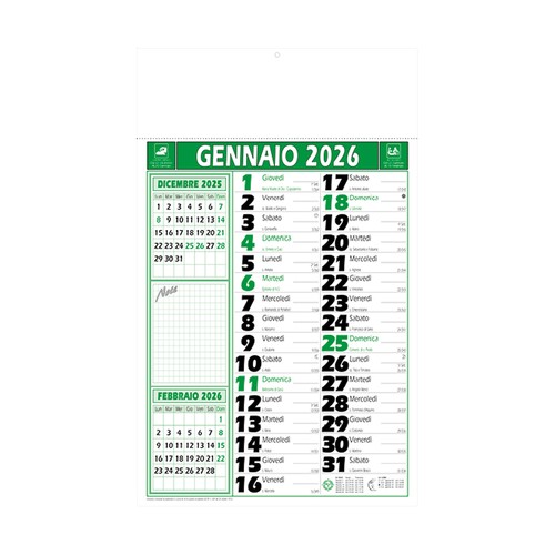 CALENDARIO DE PARED MENSUAL BICOLOR 2026, 12 HOJAS, PAPEL ESTUCADO, TERMOSELLADO