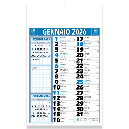 Calendrier mural mensuel bicolore 2026, 12 feuilles, papier couché, thermoscellé - 1