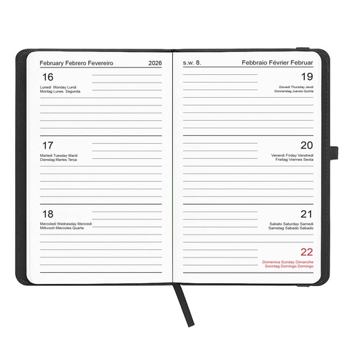Weekly pocket diary 2026, thermo-varnished PU hard cover with stitching around the edge Weekly pocket diary 2026, thermo-varnished PU hard cover with stitching around the edge