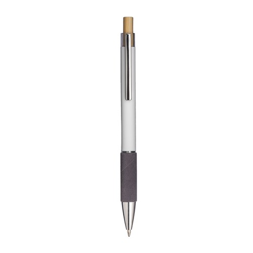 Stylo a bouton en aluminium. Prise coloree effet veloute, clip et details metallises - 1