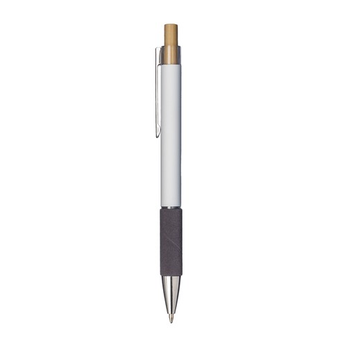 Stylo a bouton en aluminium. Prise coloree effet veloute, clip et details metallises - 2