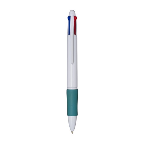 Stylo a bouton en plastique avec 4 recharges. Prise gommée - 1