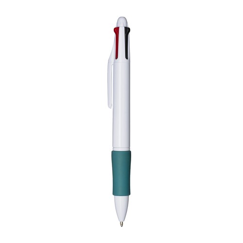 Stylo a bouton en plastique avec 4 recharges. Prise gommée - 2