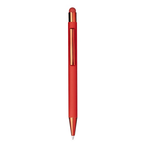 Stylo a bouton en aluminium gomme. Clip et details metallises assortis - 1