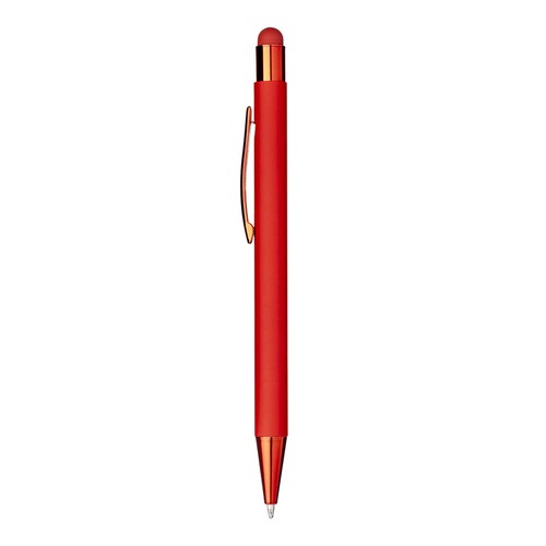 Stylo a bouton en aluminium gomme. Clip et details metallises assortis - 2