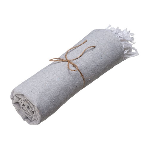 Serviette de plage en coton recycle 150 g/m2. Effet melange et franges - 1
