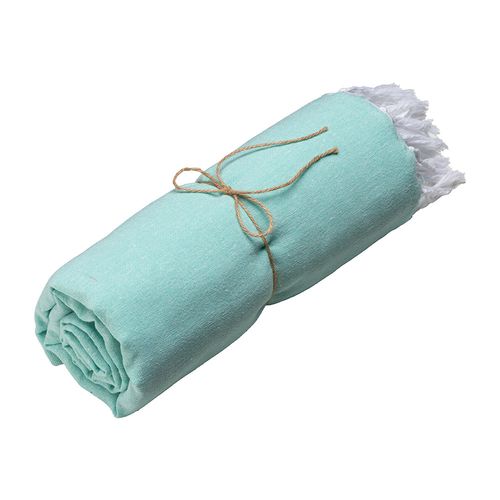 Serviette de plage en coton recycle 150 g/m2. Effet melange et franges - 1